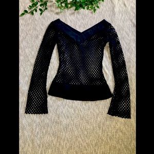 Helium Black Longsleeve Fishnet Mesh Top